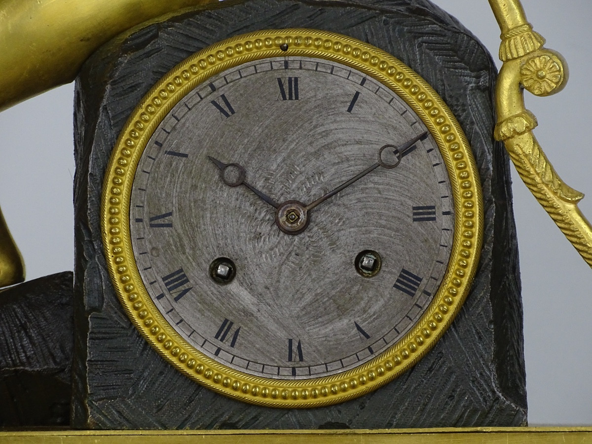 Large Restoration Period Clock In Gilded And Patinated Bronze - Apollo-photo-4