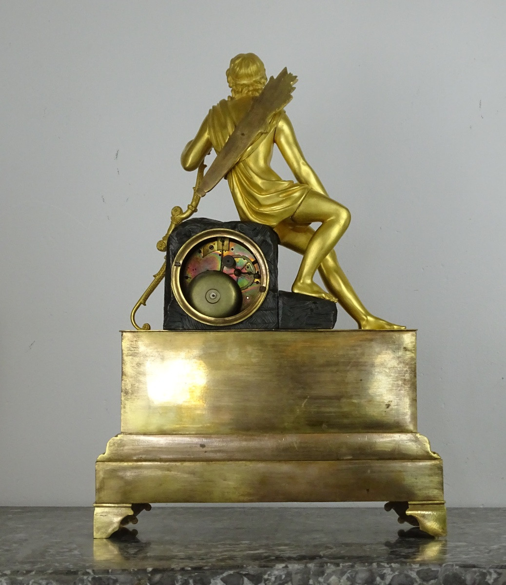Large Restoration Period Clock In Gilded And Patinated Bronze - Apollo-photo-1