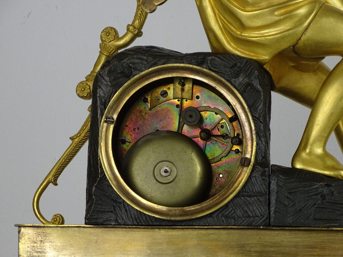 Large Restoration Period Clock In Gilded And Patinated Bronze - Apollo-photo-2