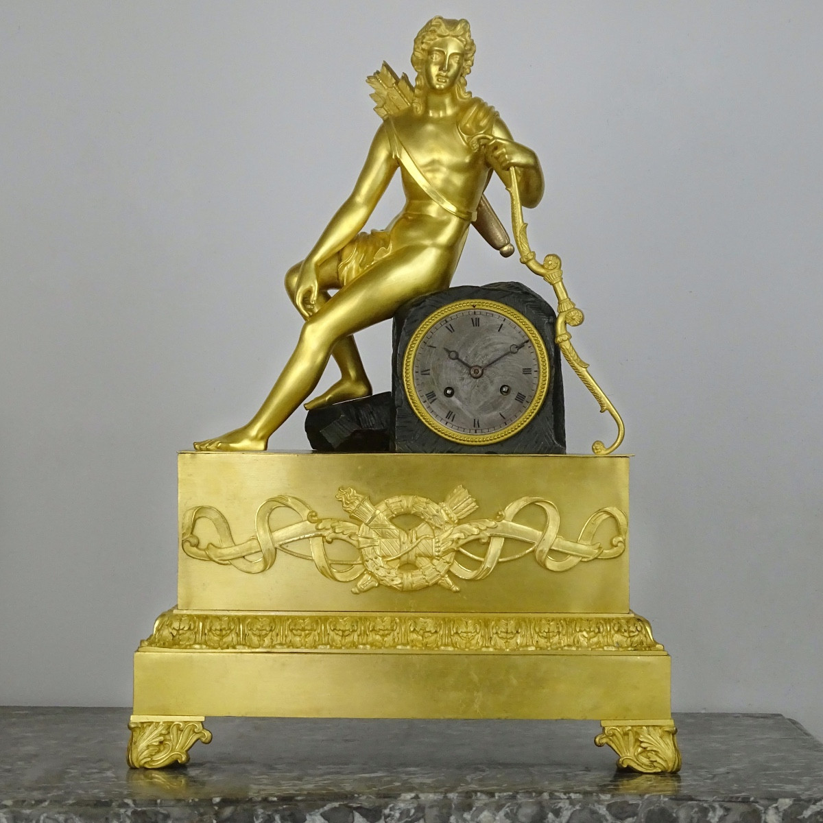 Large Restoration Period Clock In Gilded And Patinated Bronze - Apollo