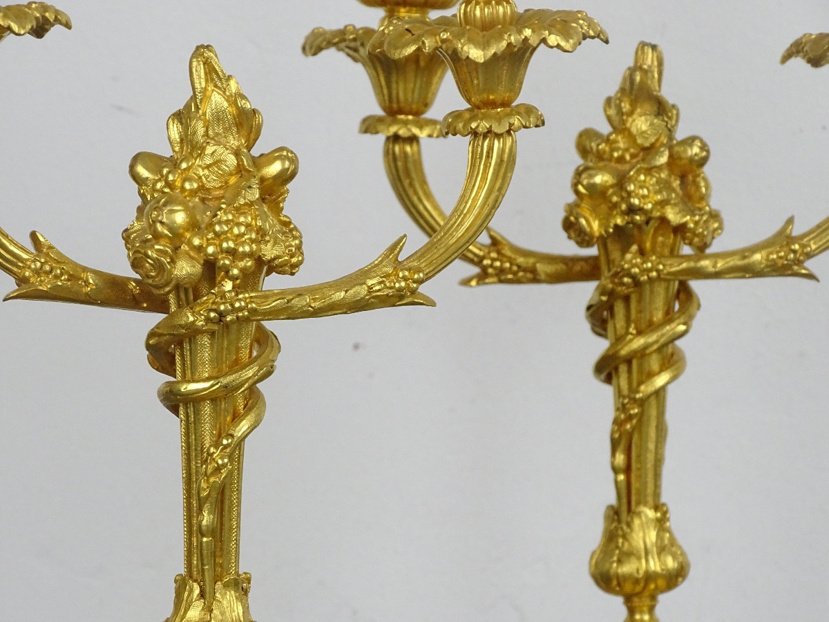 Pair Of Gilded Bronze Candelabra In The Louis XVI Style From The Napoleon III Period-photo-2