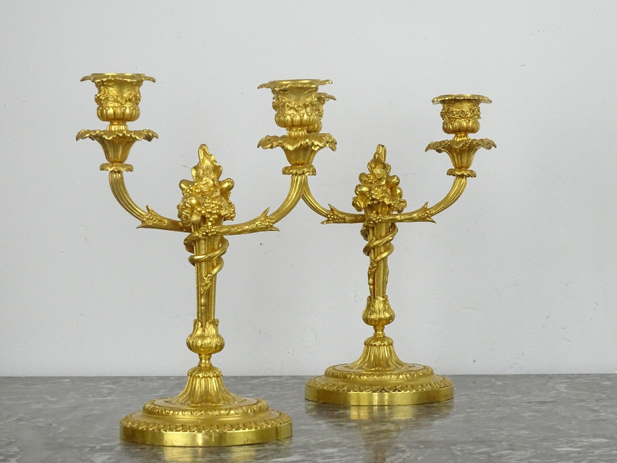 Pair Of Gilded Bronze Candelabra In The Louis XVI Style From The Napoleon III Period-photo-3