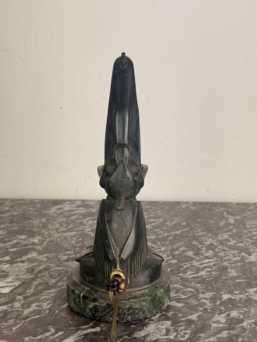 Max Le Verrier – “pelican” Lamp ” Art Deco Lamp Doubling As A Pocket Watch Holder Circa 1925-photo-3