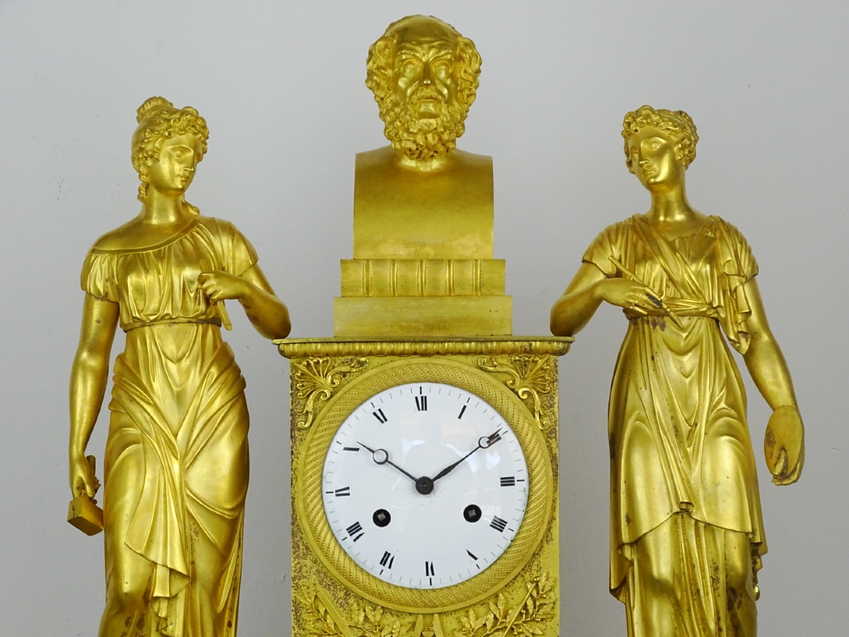 Important Allegorical Clock From The School Of Decorative Arts—empire Period—two Figures-photo-3