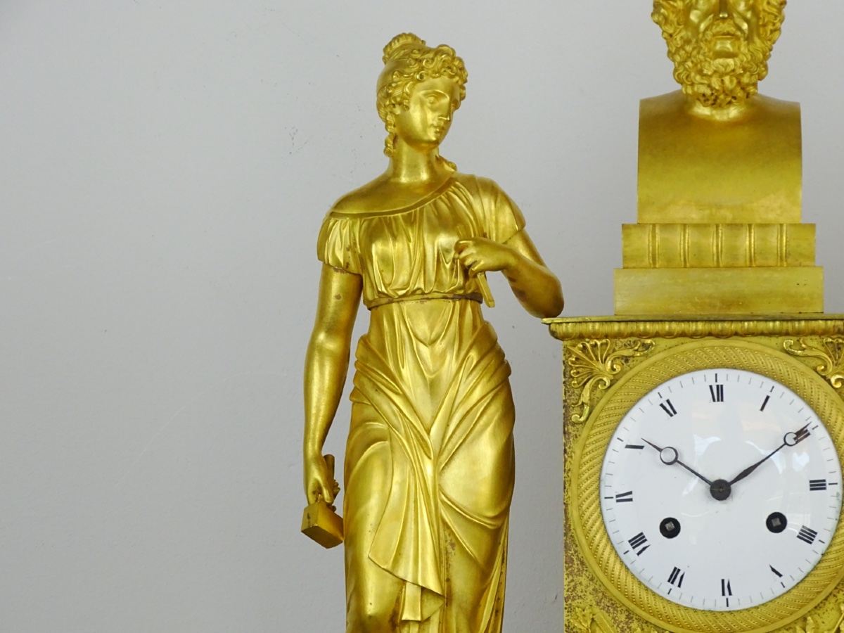 Important Allegorical Clock From The School Of Decorative Arts—empire Period—two Figures-photo-4