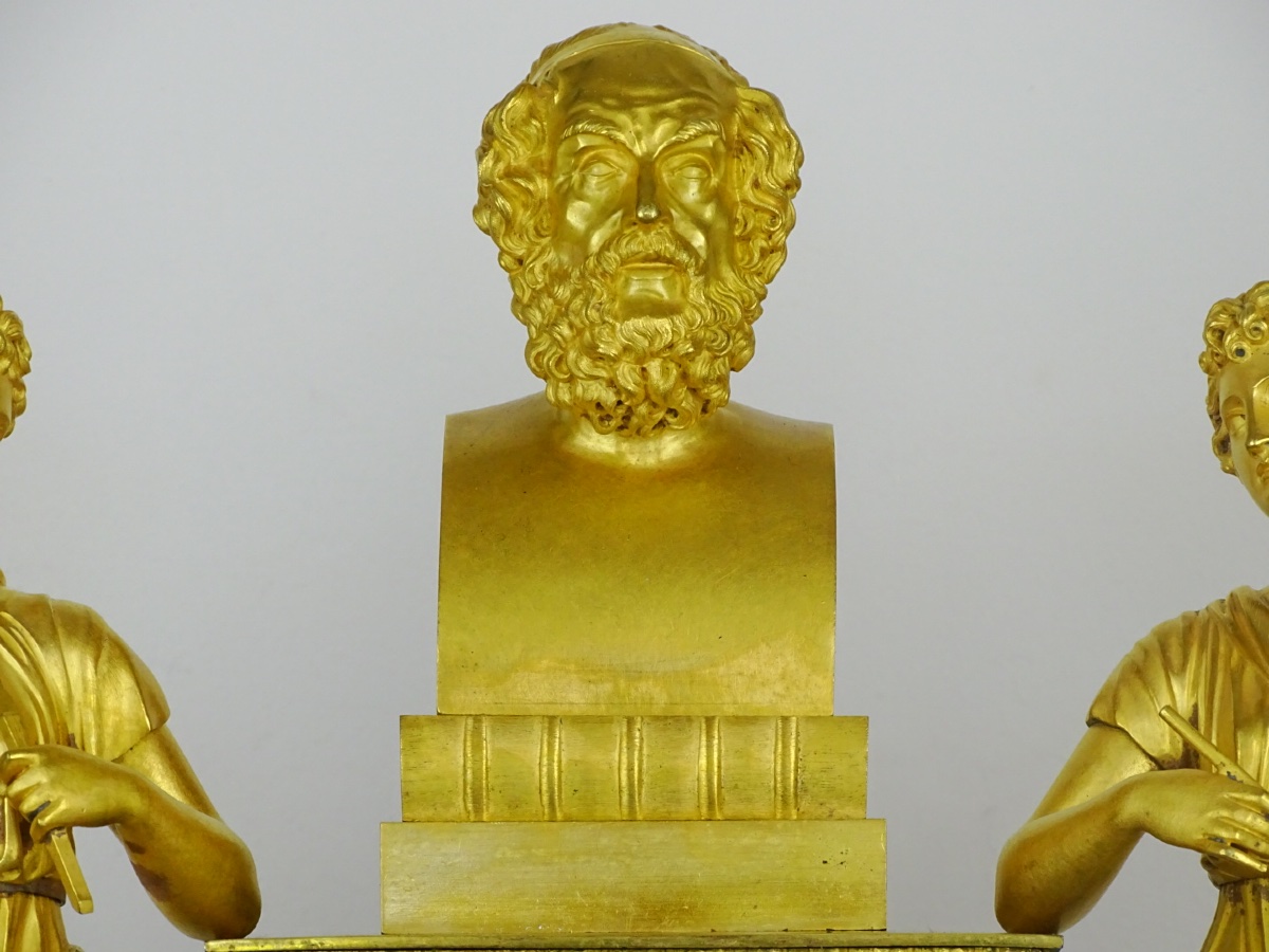 Important Allegorical Clock From The School Of Decorative Arts—empire Period—two Figures-photo-1