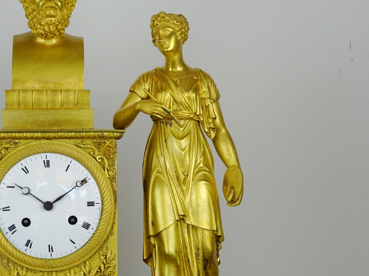 Important Allegorical Clock From The School Of Decorative Arts—empire Period—two Figures-photo-2