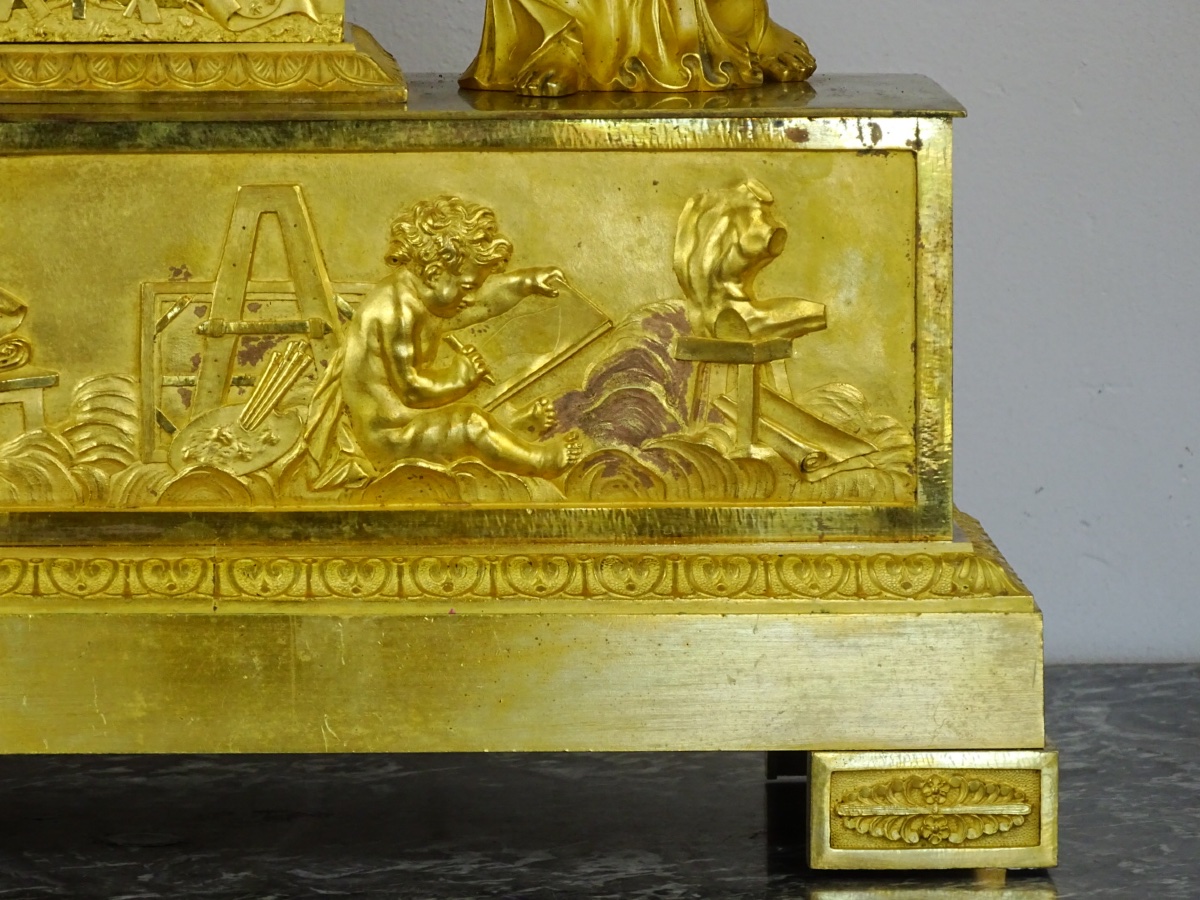 Important Allegorical Clock From The School Of Decorative Arts—empire Period—two Figures-photo-5