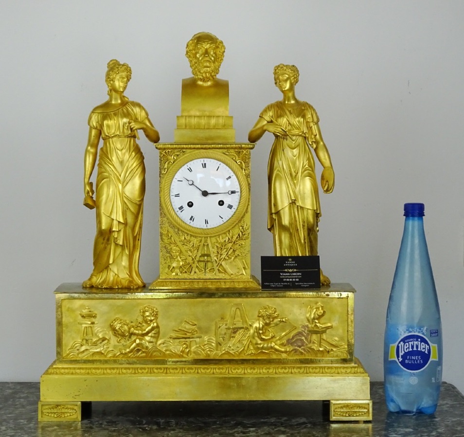 Important Allegorical Clock From The School Of Decorative Arts—empire Period—two Figures-photo-7