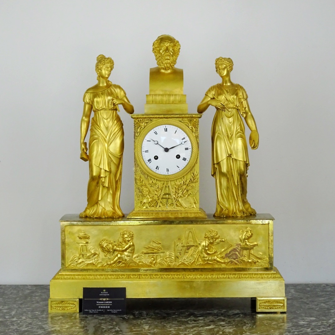 Important Allegorical Clock From The School Of Decorative Arts—empire Period—two Figures