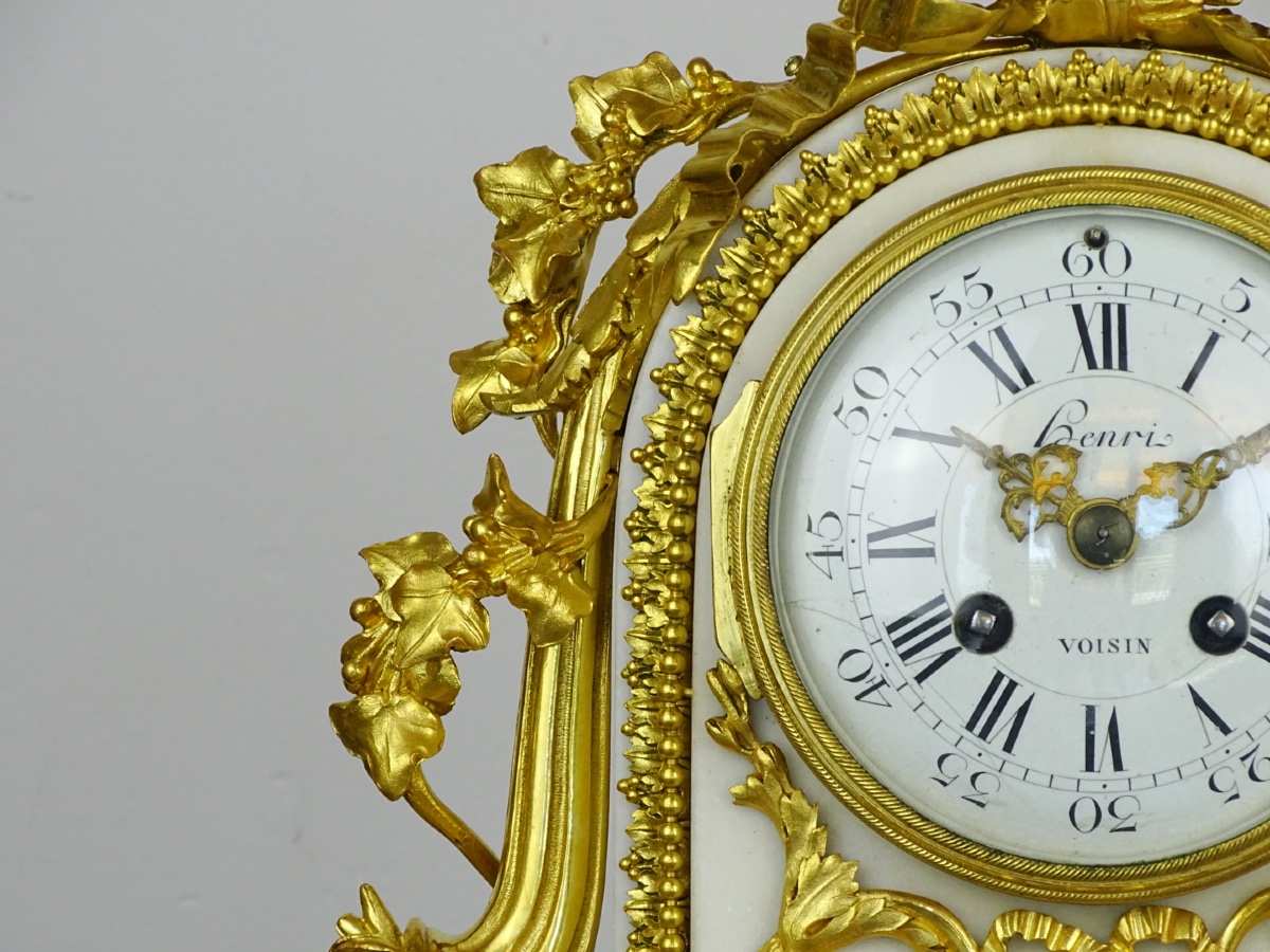 Louis XVI-style Clock In White Marble And Gilded Bronze - Napoleon III-photo-3