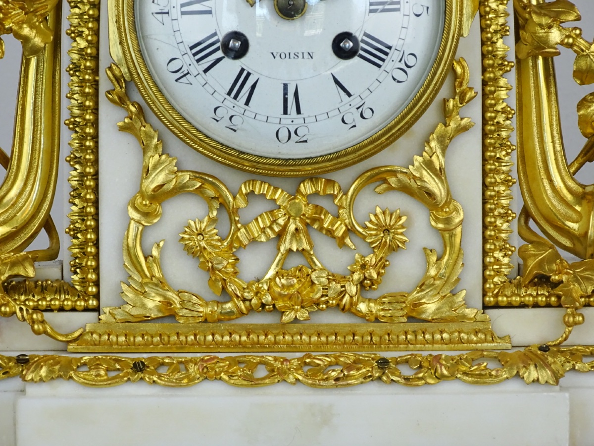 Louis XVI-style Clock In White Marble And Gilded Bronze - Napoleon III-photo-1