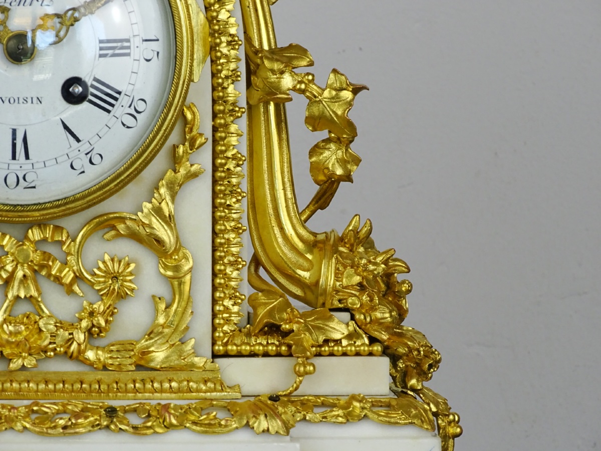 Louis XVI-style Clock In White Marble And Gilded Bronze - Napoleon III-photo-2