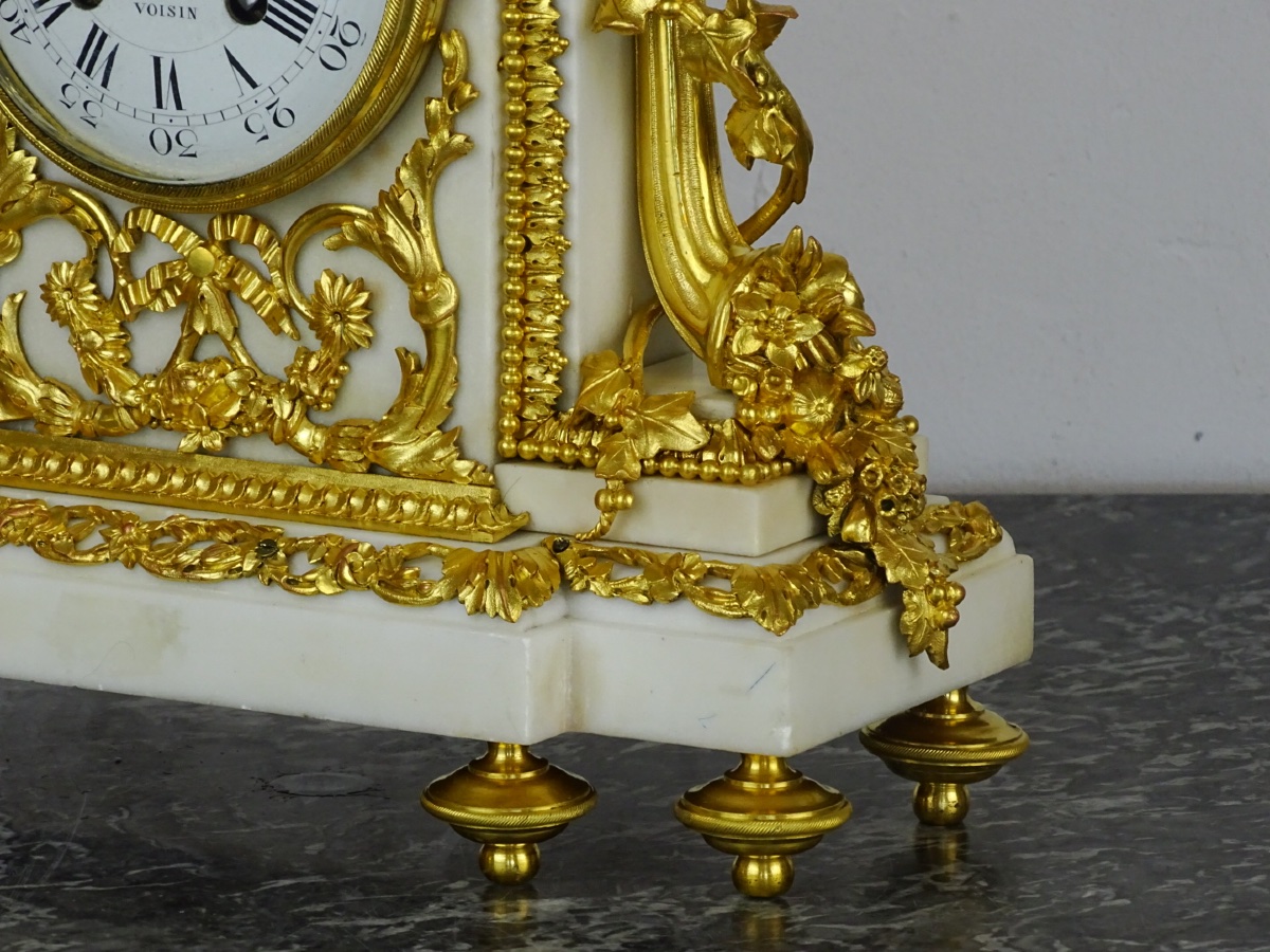 Louis XVI-style Clock In White Marble And Gilded Bronze - Napoleon III-photo-3