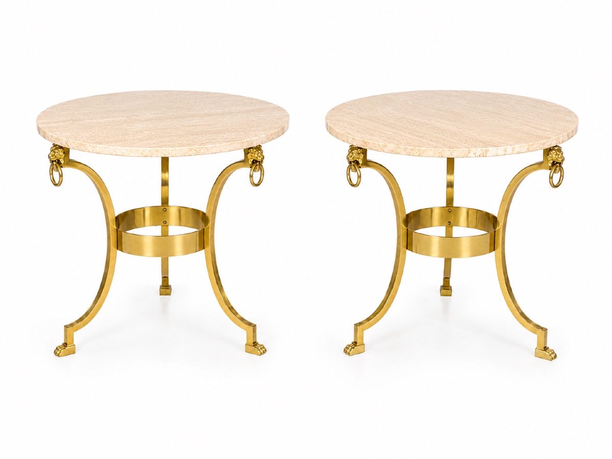Pair Of Gilded Bronze And Travertine Side Tables In The Neoclassical Style - Dlg By Jansen