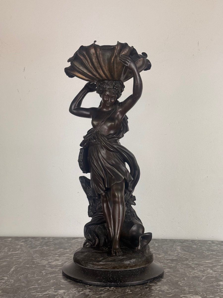 Henri Picard – Importante coupe aux pampres portée par une Bacchante – Bronze patiné, XIXᵉ-photo-2