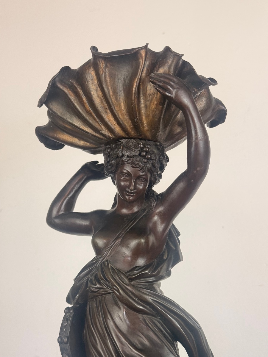 Henri Picard – Importante coupe aux pampres portée par une Bacchante – Bronze patiné, XIXᵉ-photo-3