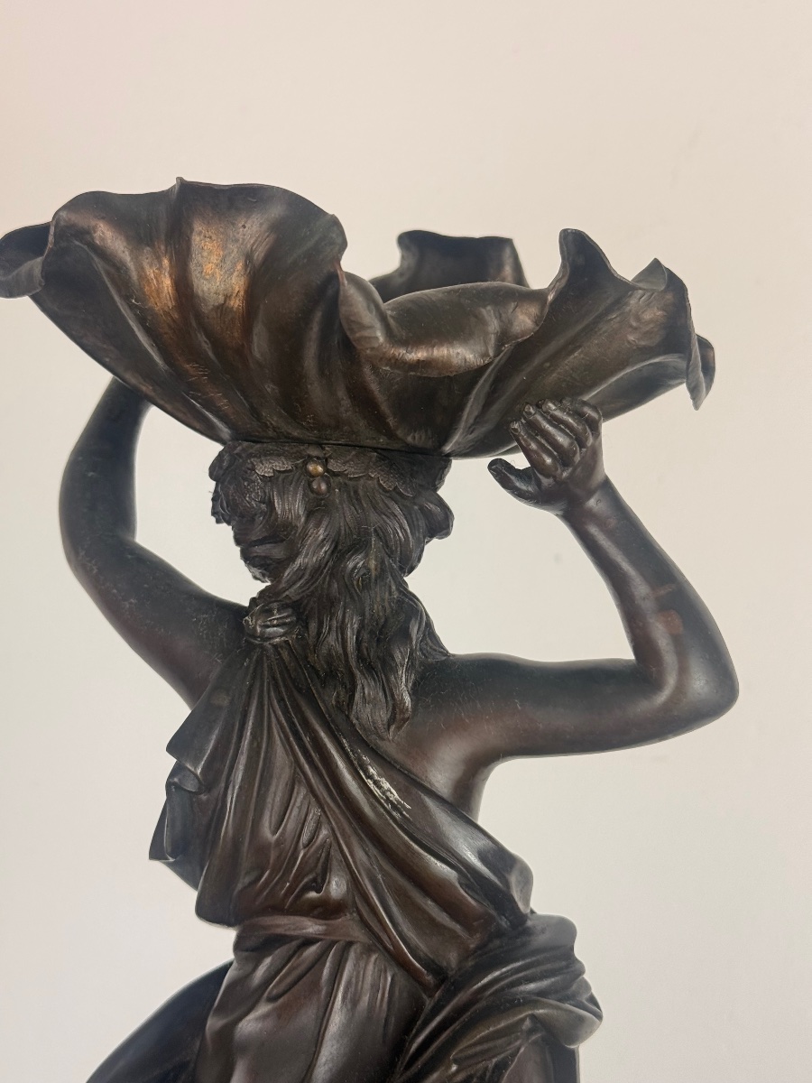 Henri Picard – Importante coupe aux pampres portée par une Bacchante – Bronze patiné, XIXᵉ-photo-1