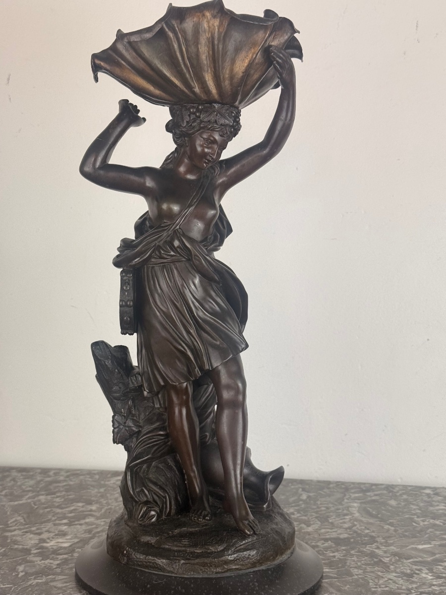Henri Picard – Importante coupe aux pampres portée par une Bacchante – Bronze patiné, XIXᵉ-photo-2