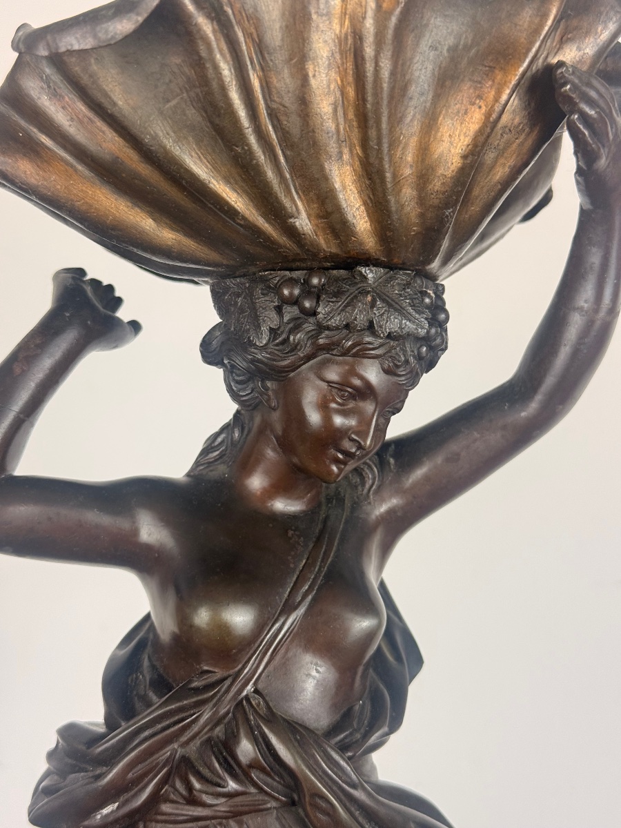 Henri Picard – Importante coupe aux pampres portée par une Bacchante – Bronze patiné, XIXᵉ-photo-3