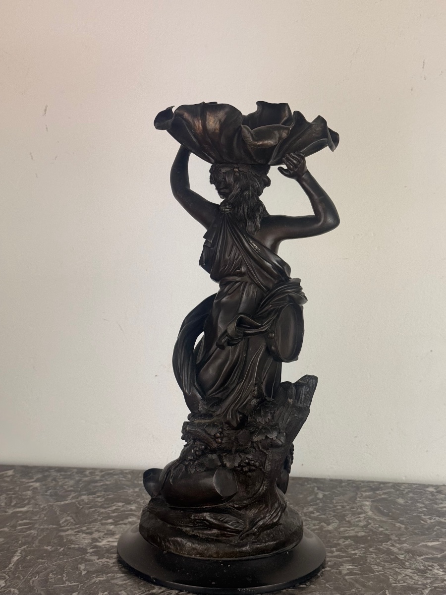 Henri Picard – Importante coupe aux pampres portée par une Bacchante – Bronze patiné, XIXᵉ-photo-5