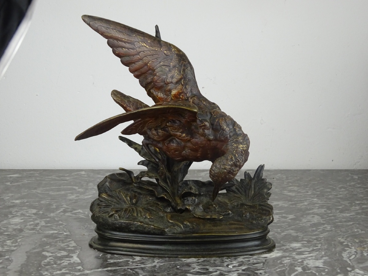 Jules Moigniez – Snipe In The Reeds – Bronze With Polychrome Patina, 19th Century-photo-2