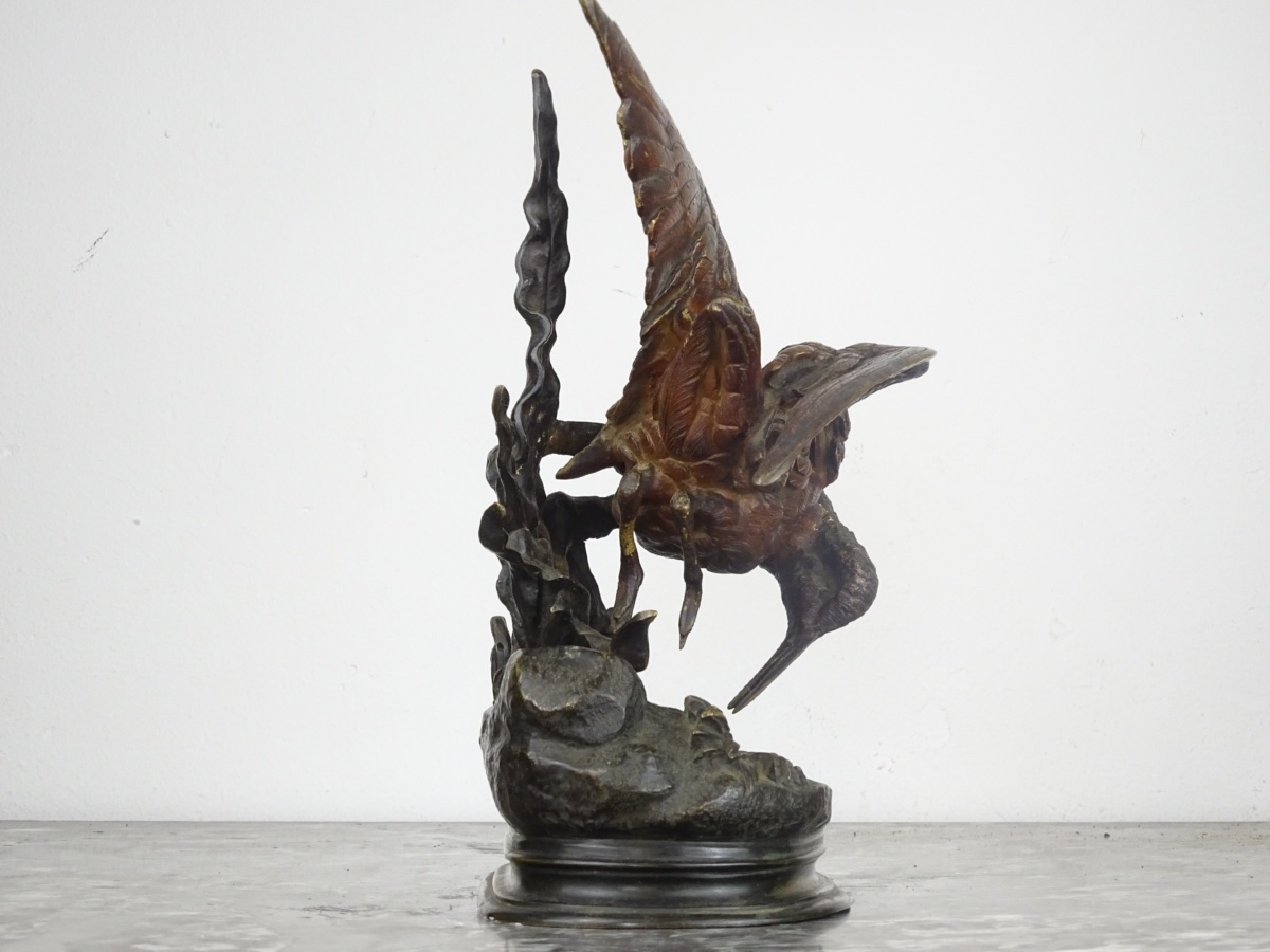 Jules Moigniez – Snipe In The Reeds – Bronze With Polychrome Patina, 19th Century-photo-1