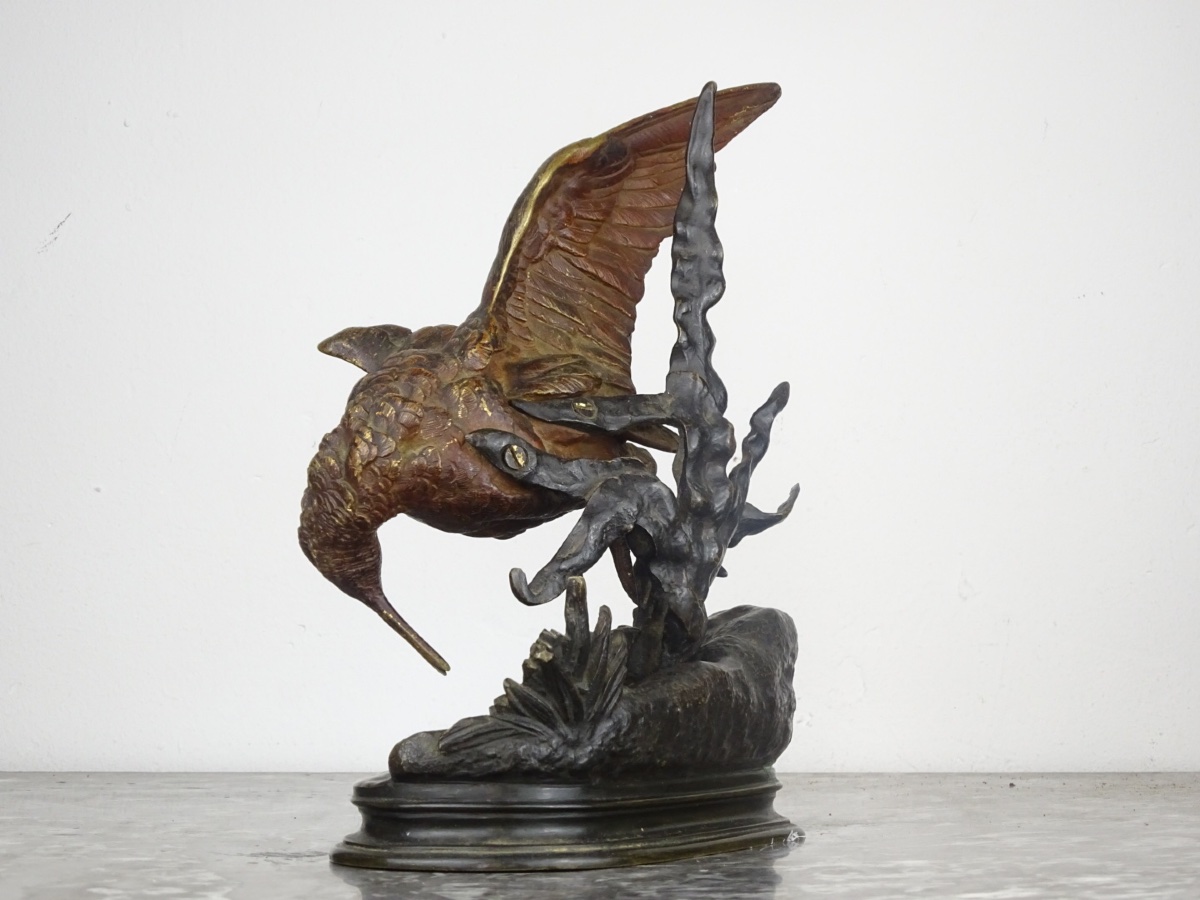 Jules Moigniez – Snipe In The Reeds – Bronze With Polychrome Patina, 19th Century-photo-3