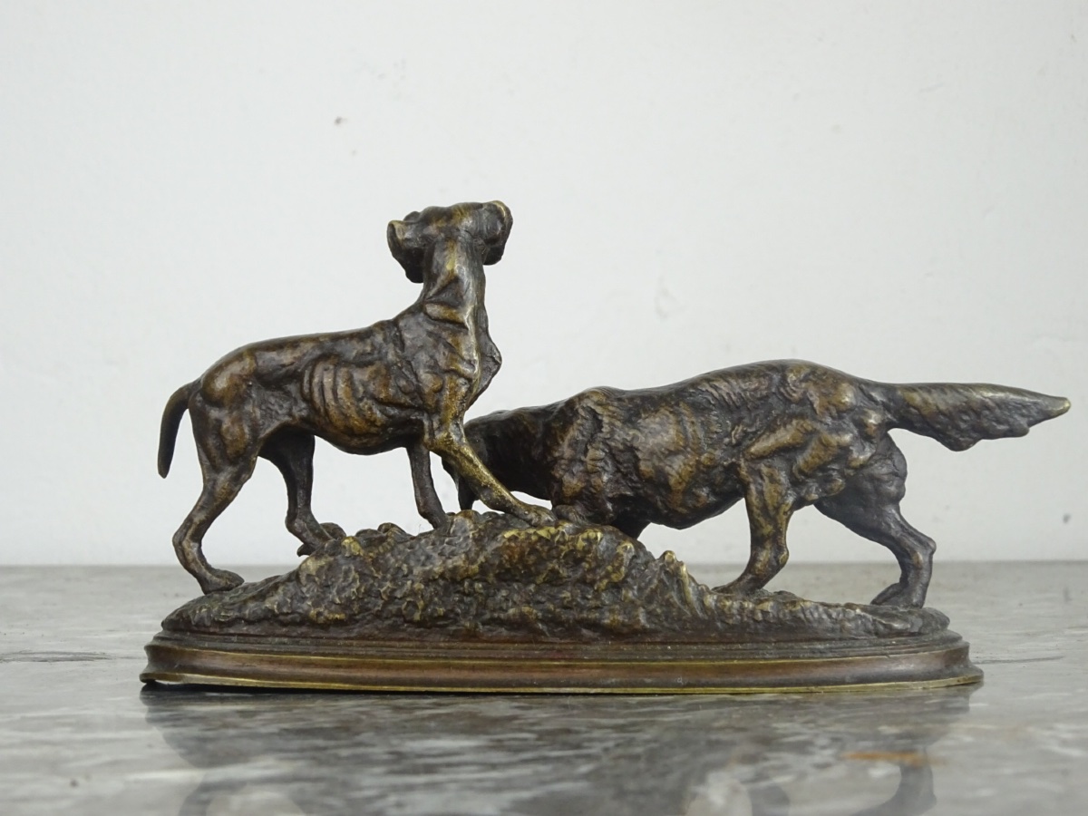Paul-Édouard Delabrièrre – Épagneuls en chasse – Bronze animalier miniature, XIXᵉ siècle-photo-4
