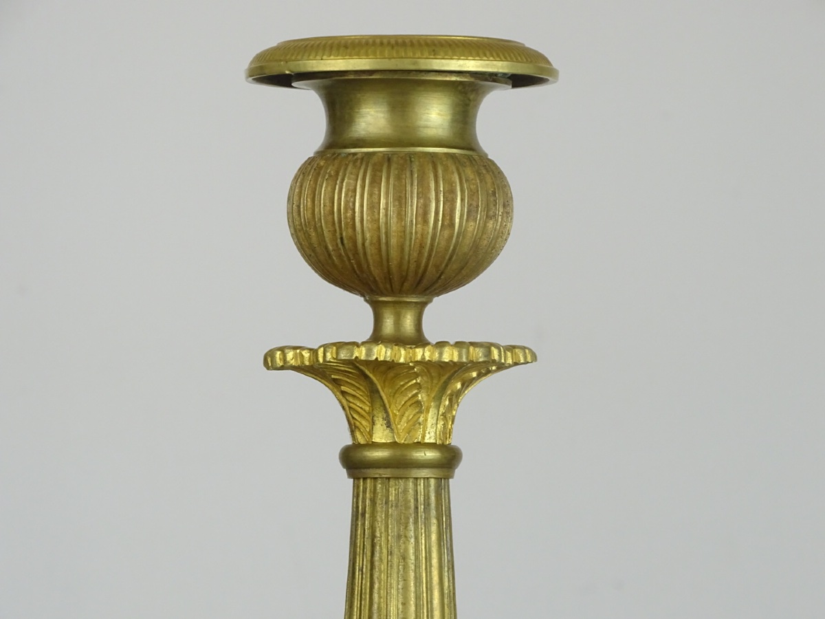Pair Of Gilded Bronze Candlesticks / Torchholders, Restored - Circa 1820–1830-photo-3