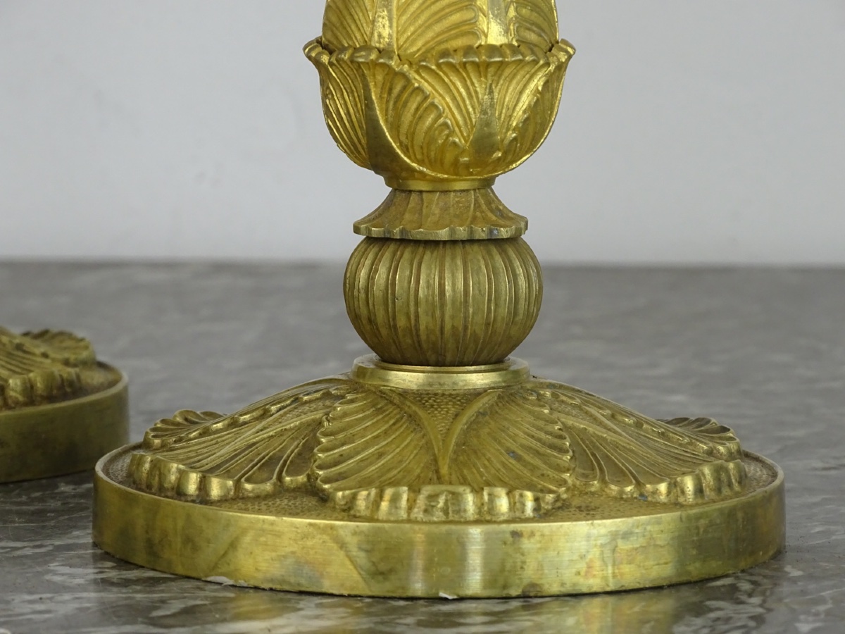 Pair Of Gilded Bronze Candlesticks / Torchholders, Restored - Circa 1820–1830-photo-4