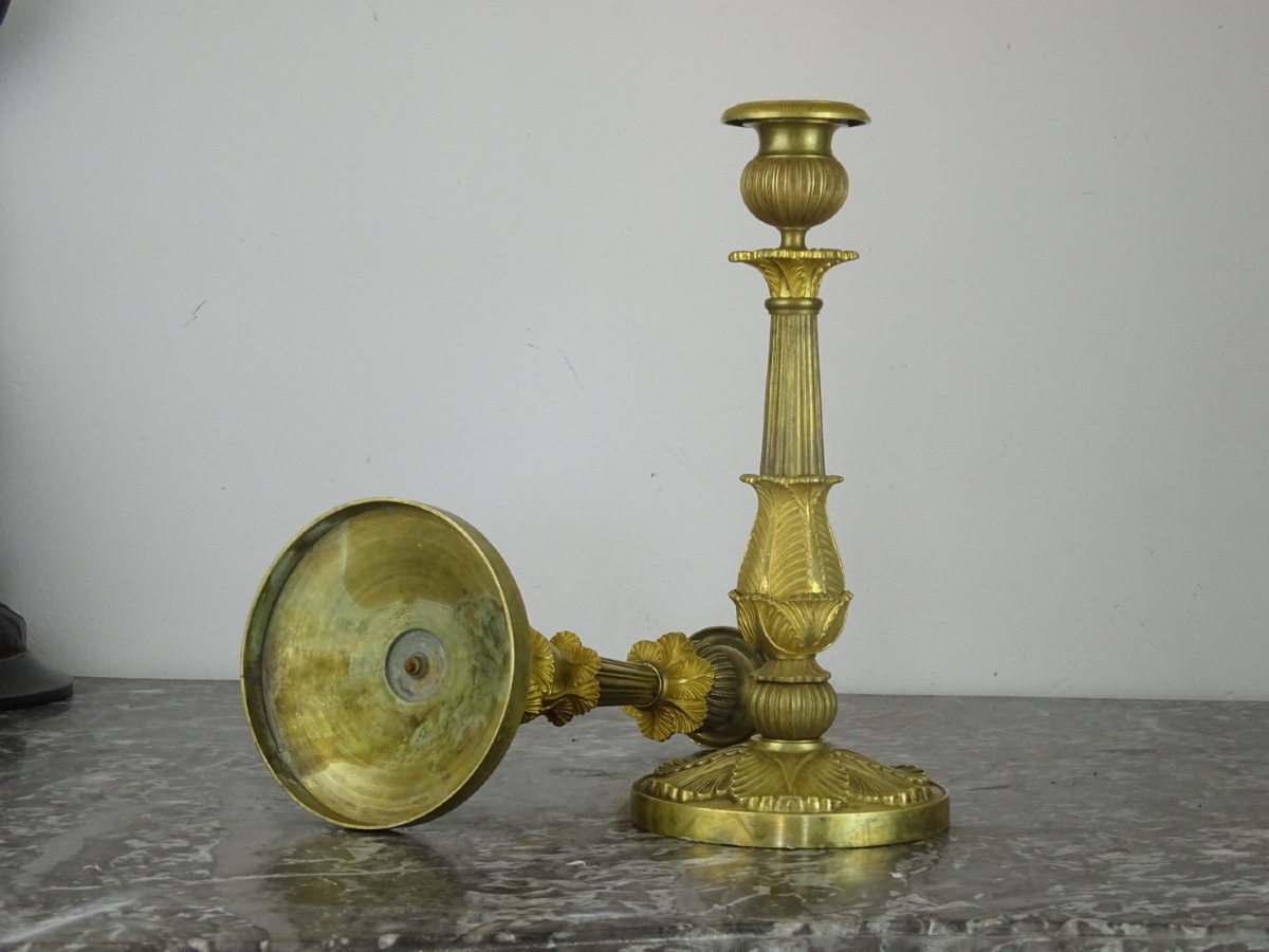 Pair Of Gilded Bronze Candlesticks / Torchholders, Restored - Circa 1820–1830-photo-1