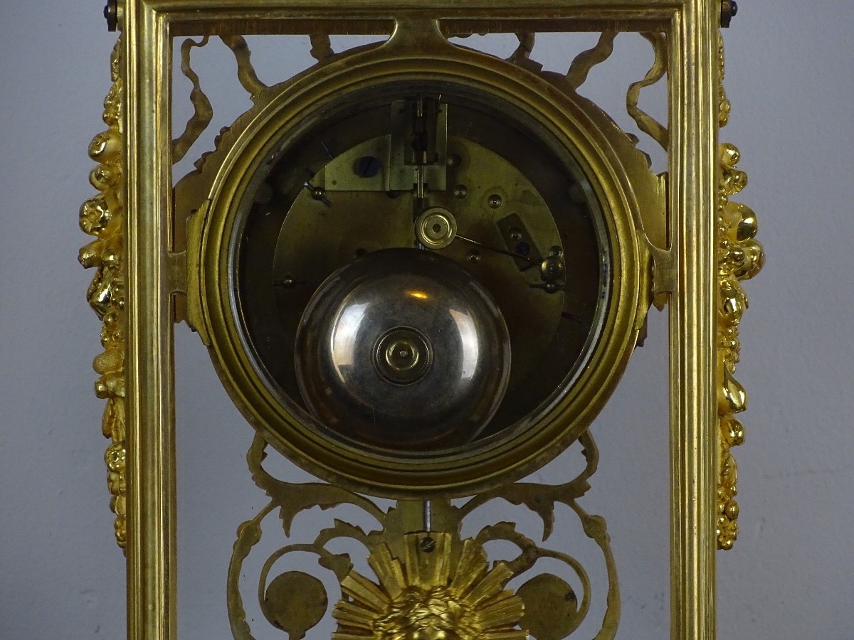 GARNITURE DE CHEMINÉE DE STYLE LOUIS XVI - PENDULE CAGE ET SES CANDÉLABRES - MARBRE ET BRONZE-photo-5