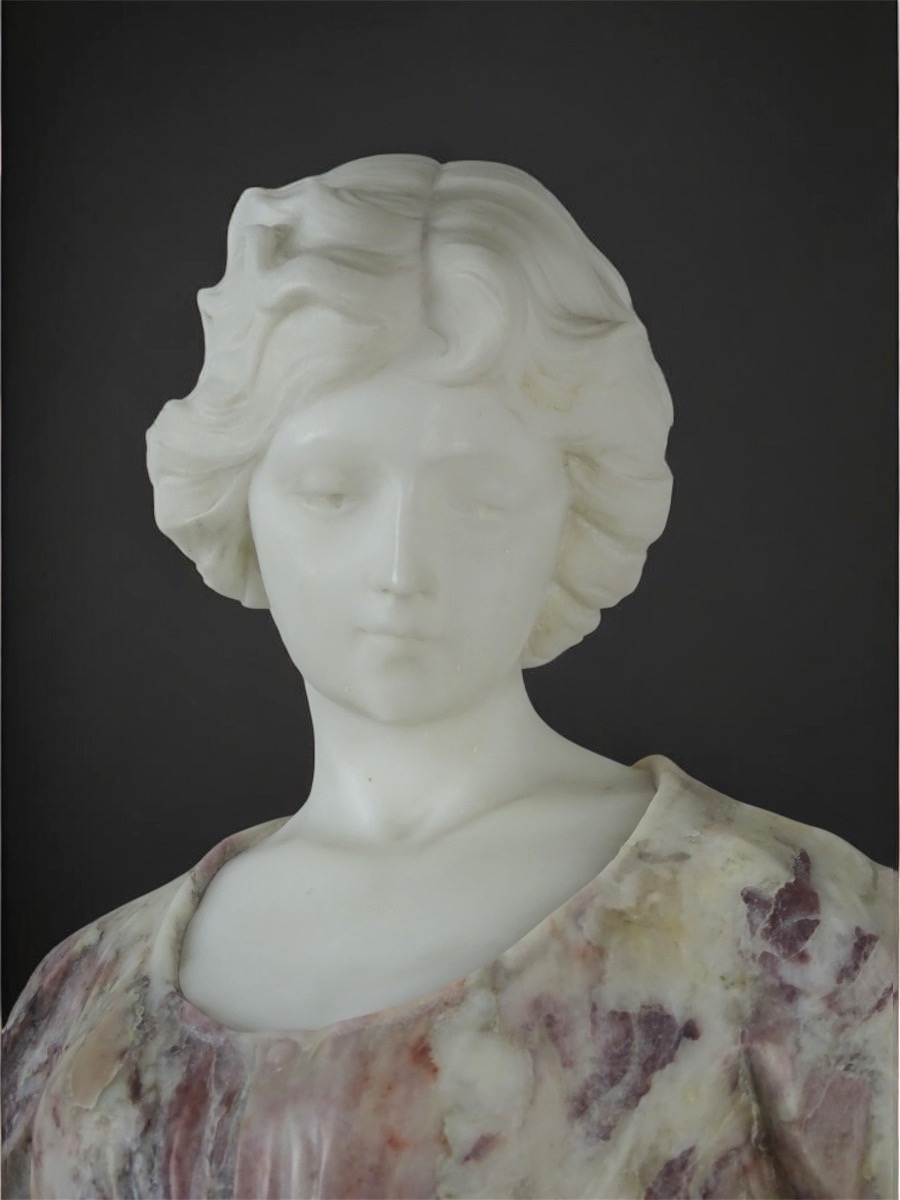 Luca Madrassi - Major Sculpture In Three Types Of Marble - Grief, The Young Girl With The Broken Jug-photo-2