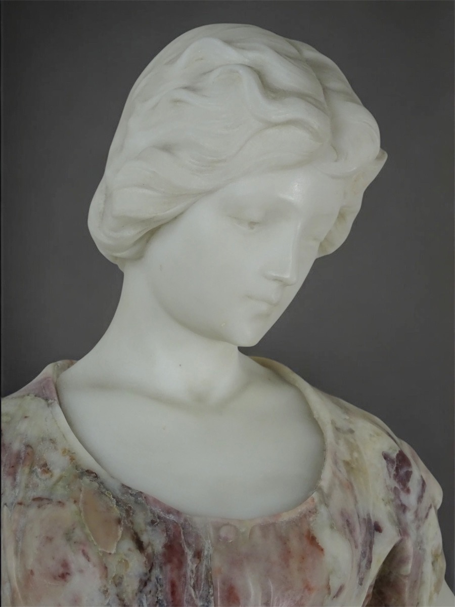 Luca Madrassi - Major Sculpture In Three Types Of Marble - Grief, The Young Girl With The Broken Jug-photo-3