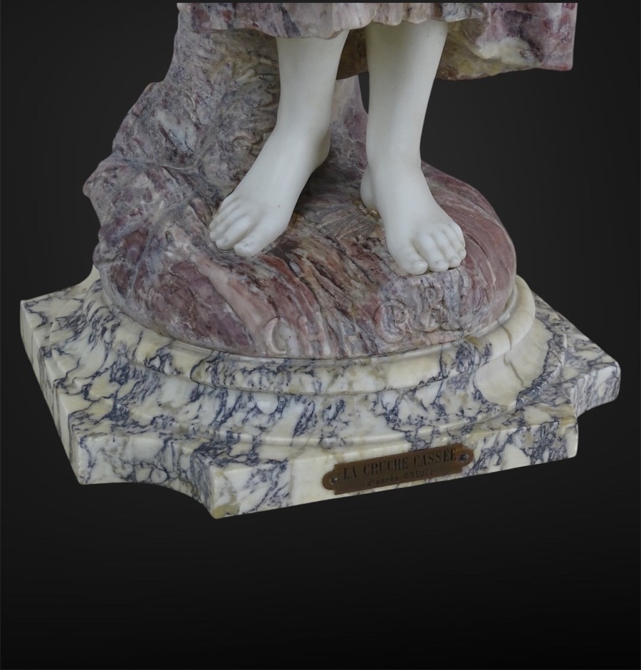 Luca Madrassi - Major Sculpture In Three Types Of Marble - Grief, The Young Girl With The Broken Jug-photo-4