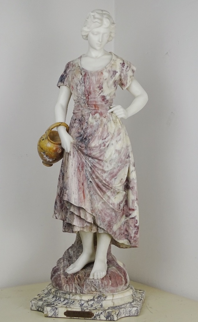 Luca Madrassi - Major Sculpture In Three Types Of Marble - Grief, The Young Girl With The Broken Jug-photo-2