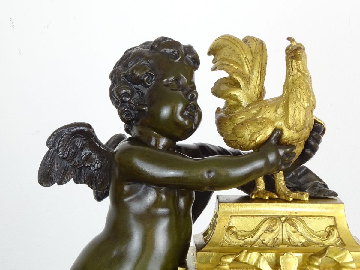 CLODION - Pendule - Garniture de Cheminée en Marbre, Bronze Doré et Patiné, Époque Napoléon III-photo-2