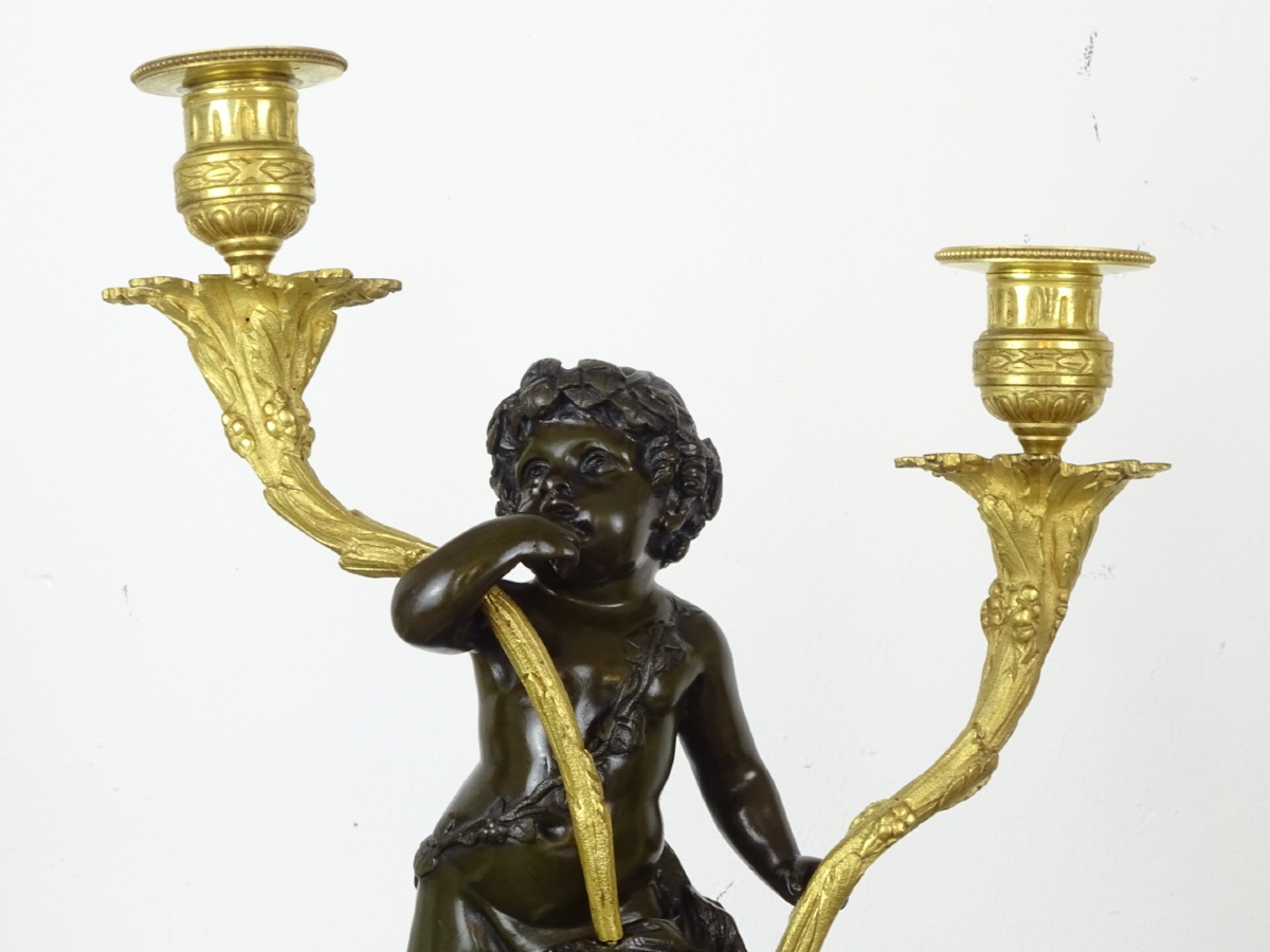 CLODION - Pendule - Garniture de Cheminée en Marbre, Bronze Doré et Patiné, Époque Napoléon III-photo-5