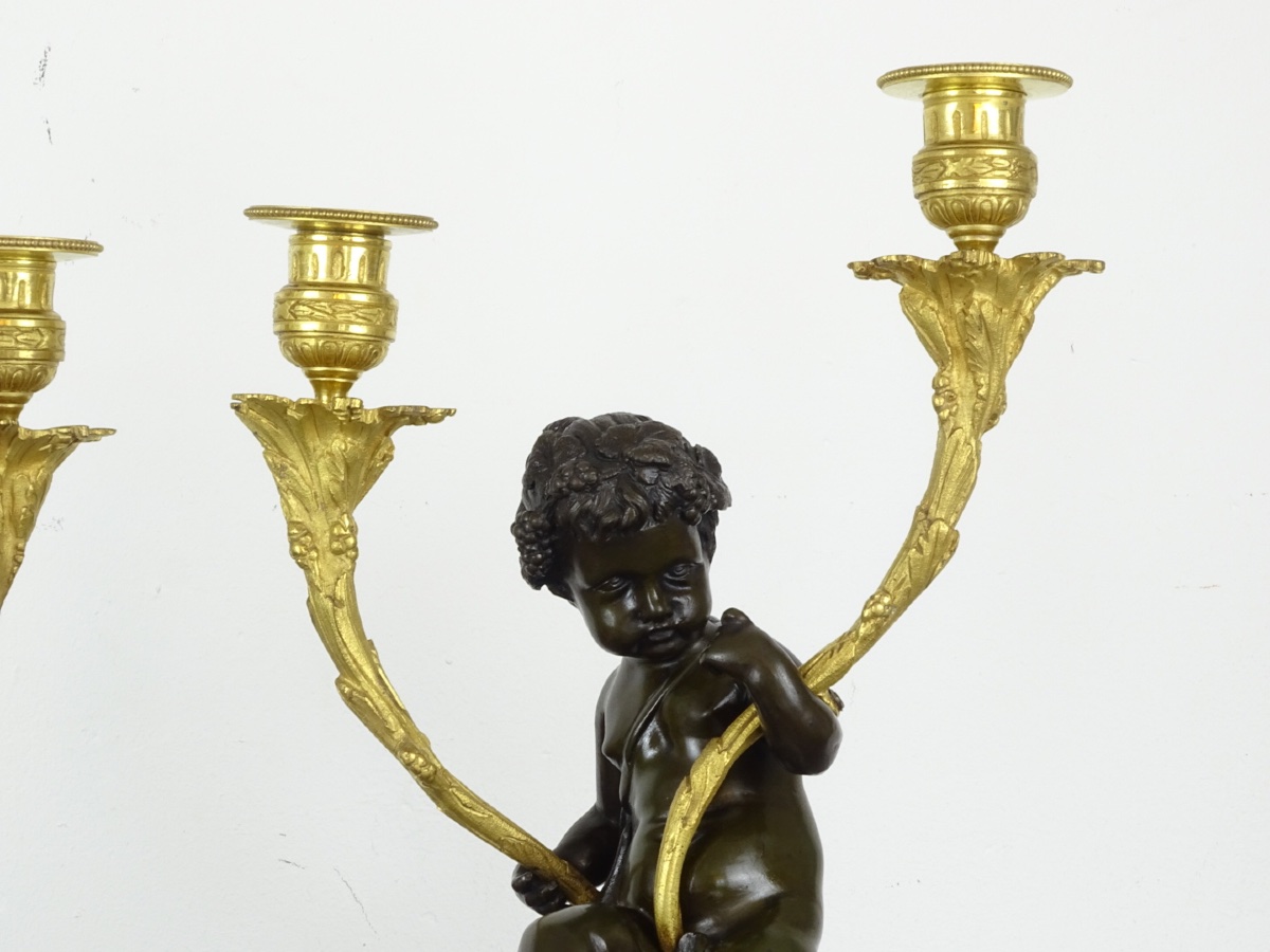 CLODION - Pendule - Garniture de Cheminée en Marbre, Bronze Doré et Patiné, Époque Napoléon III-photo-7