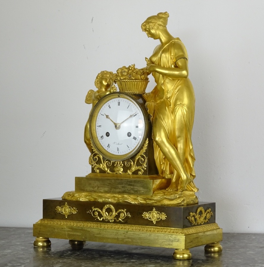 Choiselat Gallien - Flore et Zéphyr - Pendule d'époque Empire en Bronze Doré et patiné - DLG-photo-2