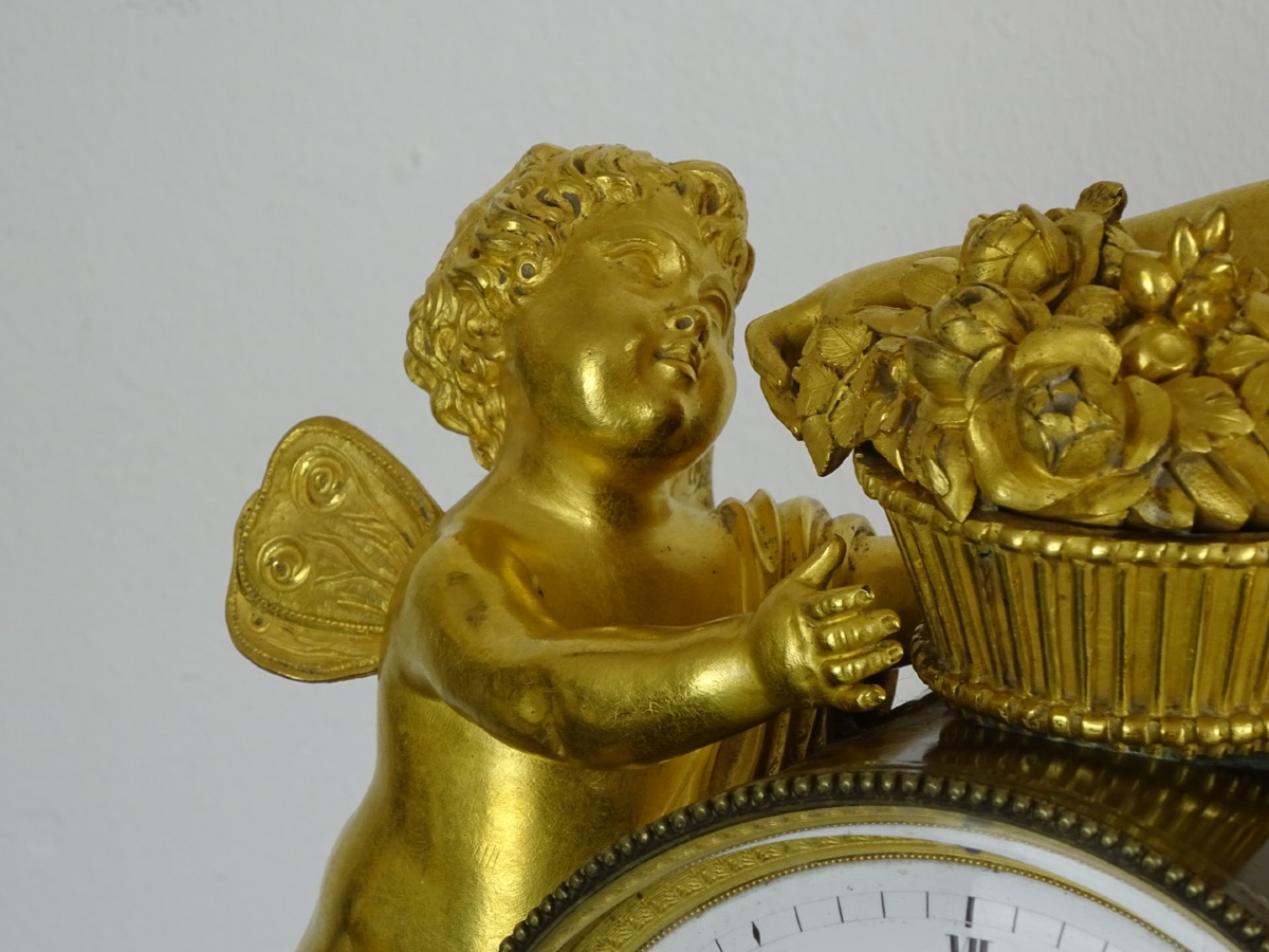 Choiselat Gallien - Flore et Zéphyr - Pendule d'époque Empire en Bronze Doré et patiné - DLG-photo-1