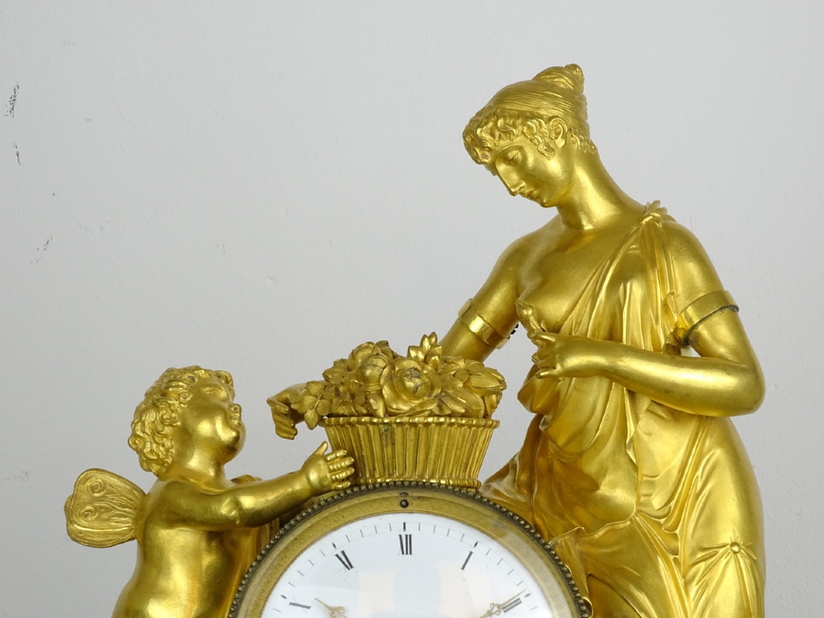 Choiselat Gallien - Flore et Zéphyr - Pendule d'époque Empire en Bronze Doré et patiné - DLG-photo-2
