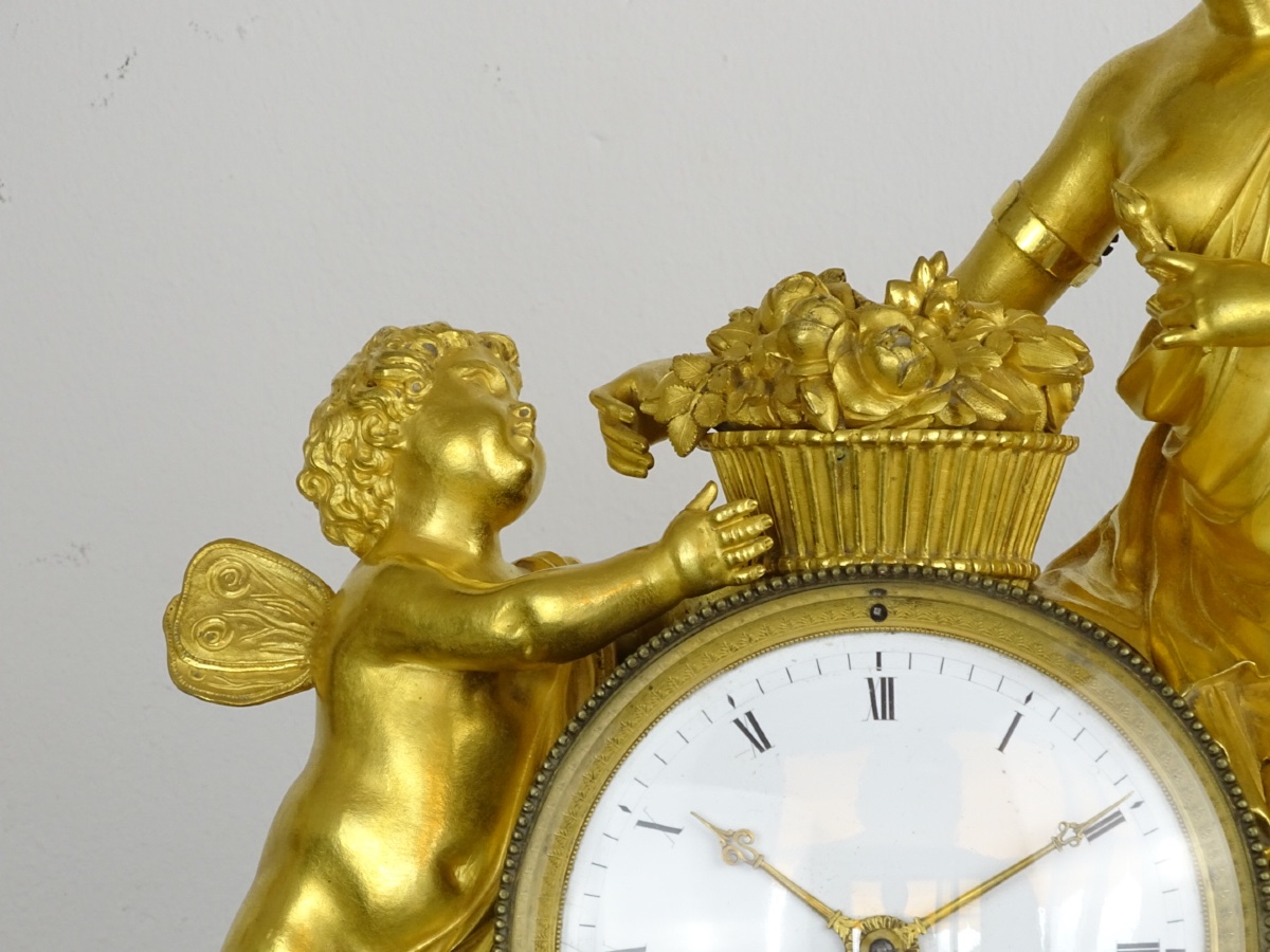 Choiselat Gallien - Flore et Zéphyr - Pendule d'époque Empire en Bronze Doré et patiné - DLG-photo-3