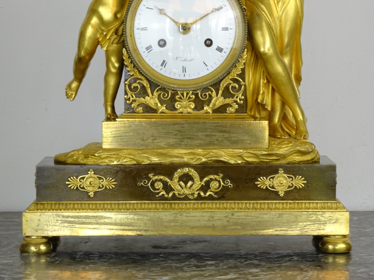 Choiselat Gallien - Flore et Zéphyr - Pendule d'époque Empire en Bronze Doré et patiné - DLG-photo-4
