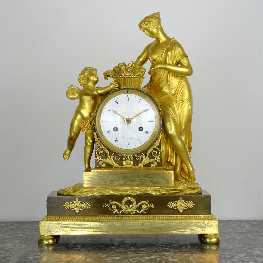 Choiselat Gallien - Flore et Zéphyr - Pendule d'époque Empire en Bronze Doré et patiné - DLG