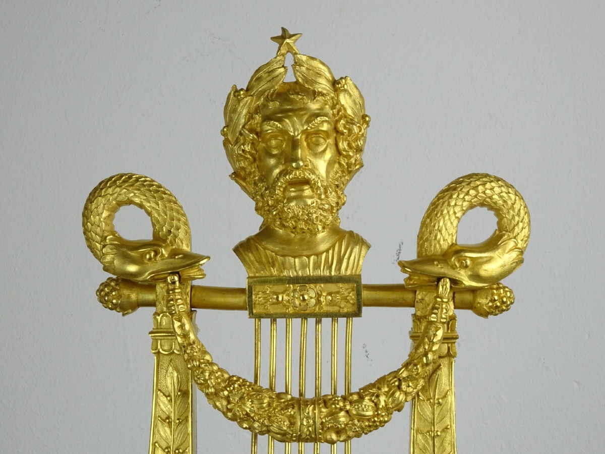 Rabiat Frères - Empire-period Lyre Clock In Gilded Bronze And Sea Green Marble, Circa 1816-photo-3