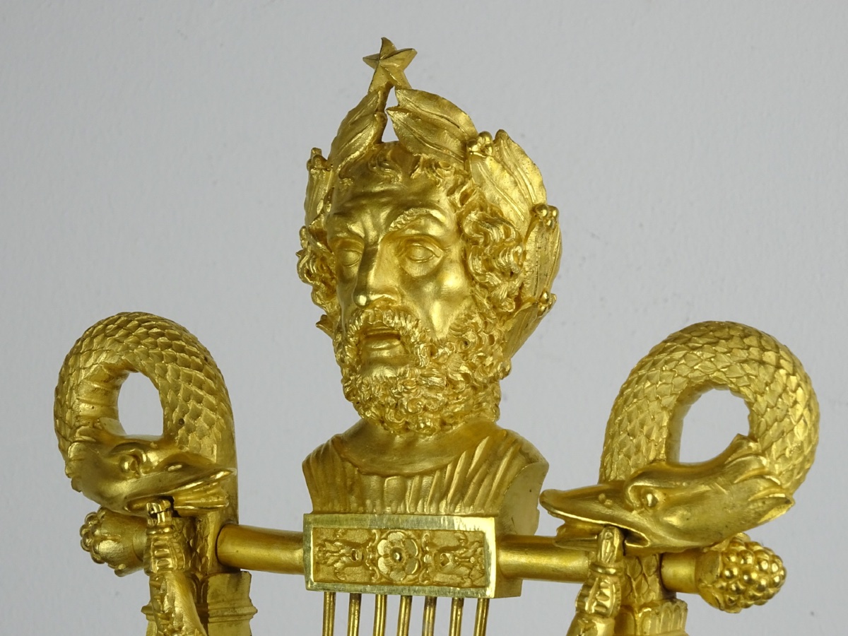 Rabiat Frères - Empire-period Lyre Clock In Gilded Bronze And Sea Green Marble, Circa 1816-photo-4