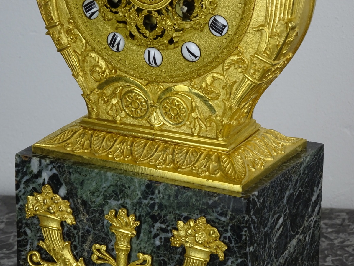 Rabiat Frères - Empire-period Lyre Clock In Gilded Bronze And Sea Green Marble, Circa 1816-photo-1