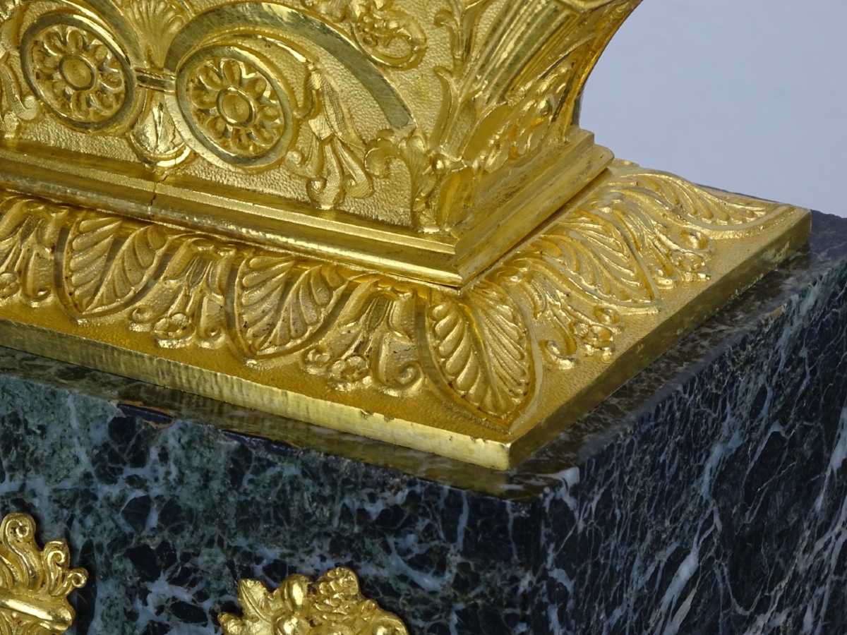 Rabiat Frères - Empire-period Lyre Clock In Gilded Bronze And Sea Green Marble, Circa 1816-photo-2